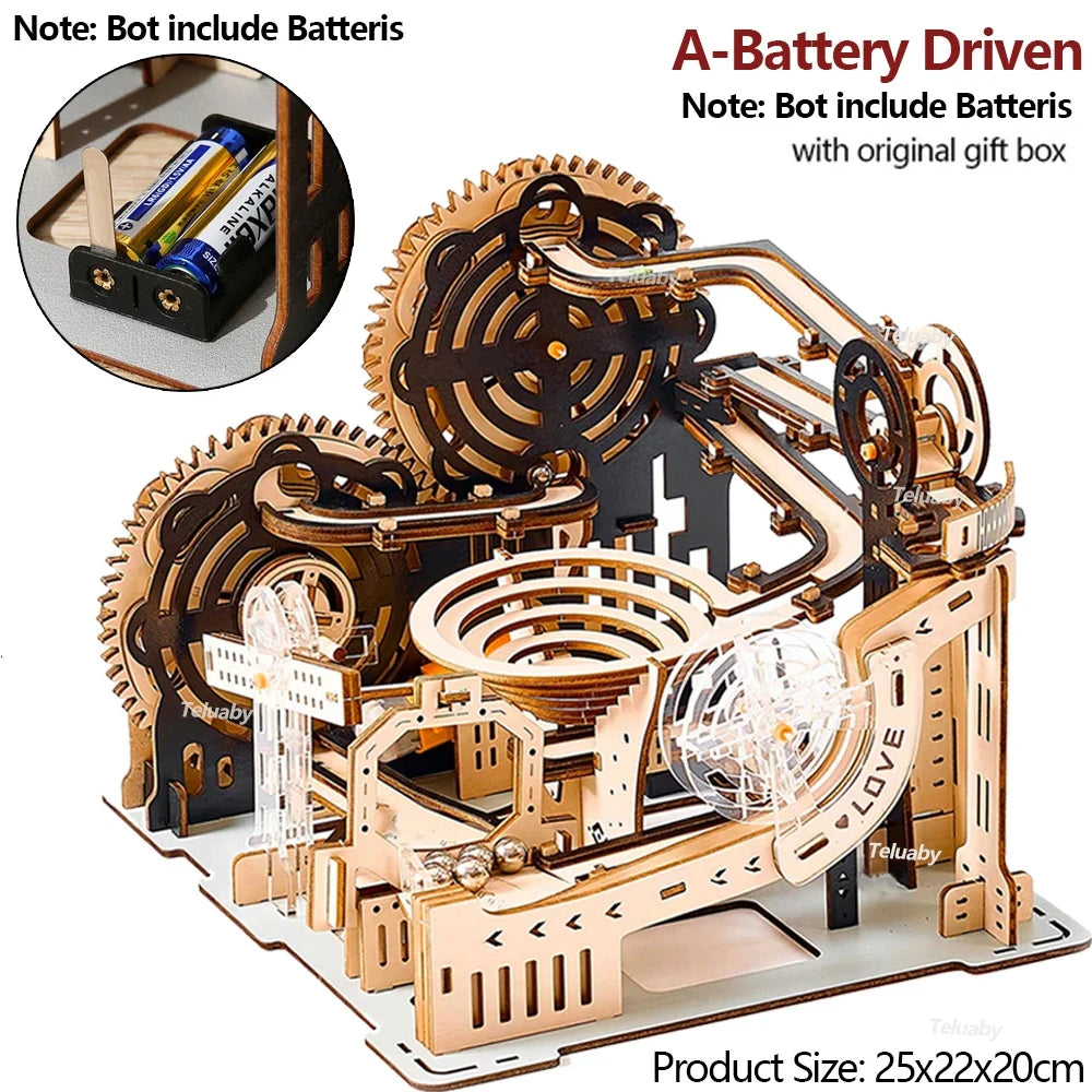 3D Wooden Puzzle Marble Run Set DIY Assemble Mechanical Model Building Kits STEAM Educational Toys for Adult Kids Birthday Gifts