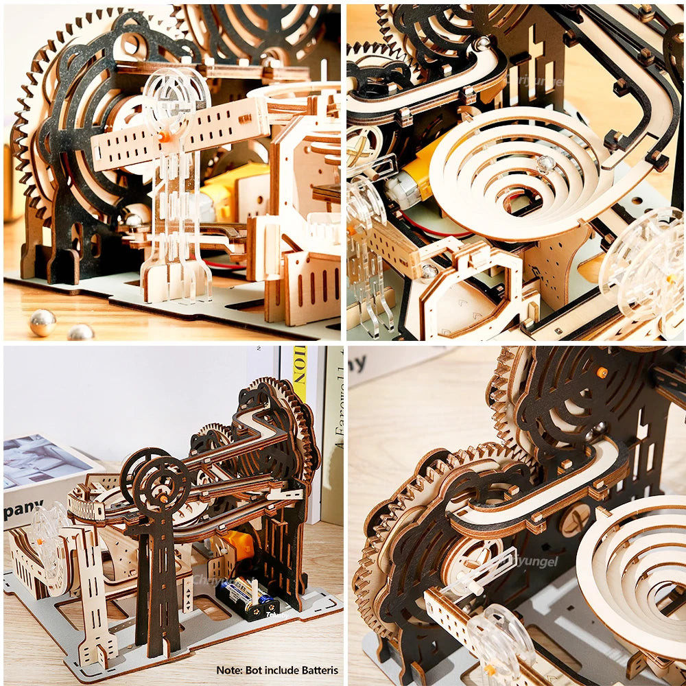 3D Wooden Puzzle Marble Run Set DIY Assemble Mechanical Model Building Kits STEAM Educational Toys for Adult Kids Birthday Gifts