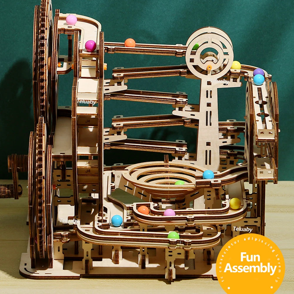 3D Wooden Puzzle Building Model Kits Marble Runs Mechanical Puzzles Self Assembly Toy STEAM Educational Toys for Kids Adult Gift