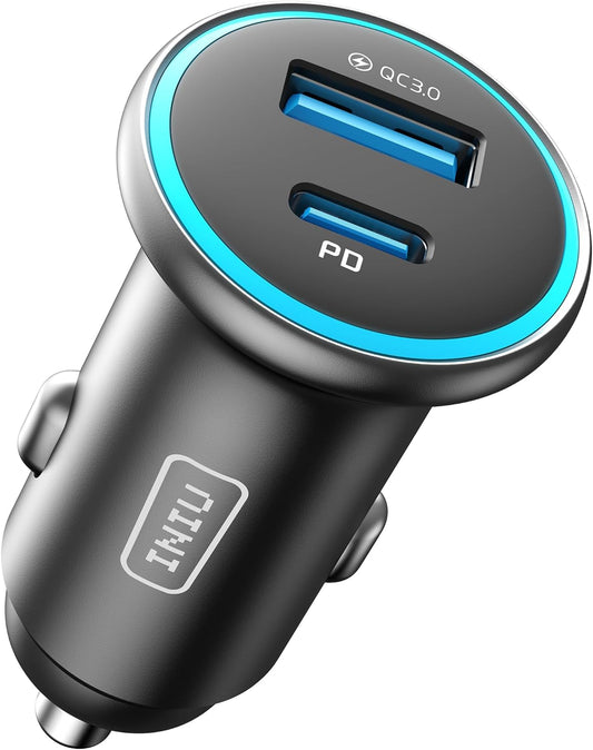 USB C Car Charger, 66W USB-C & USB-A Fast Charging Cigarette Lighter Adapter, Car Power Adapter PD QC3.0 Mini Car Phone Charger, for Iphone 16 15 14 Pro Max Samsung Galaxy S25 S24 S23, Ipad Pro
