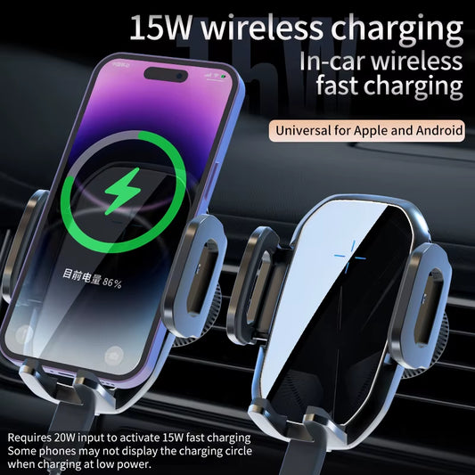 Wireless Car Charger Auto-Clamping 15W Fast Charging 360 Adjustable Air Vent Cell Phone Holder Car Mount Wireless Charger