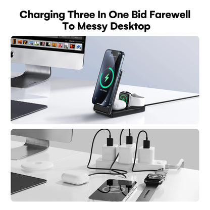 3-In-1 Portable Charging Station, 15W Fast Wireless Charger Stand, Foldable Multiple Wireless Charger for Iphone 15/14/13