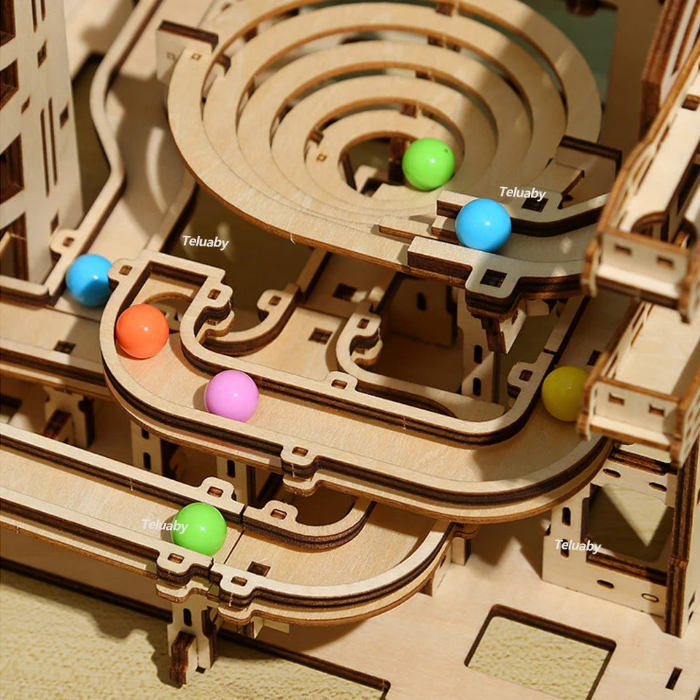 3D Wooden Puzzle Building Model Kits Marble Runs Mechanical Puzzles Self Assembly Toy STEAM Educational Toys for Kids Adult Gift