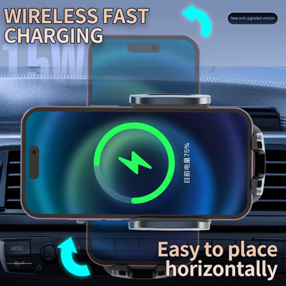 Wireless Car Charger Auto-Clamping 15W Fast Charging 360 Adjustable Air Vent Cell Phone Holder Car Mount Wireless Charger