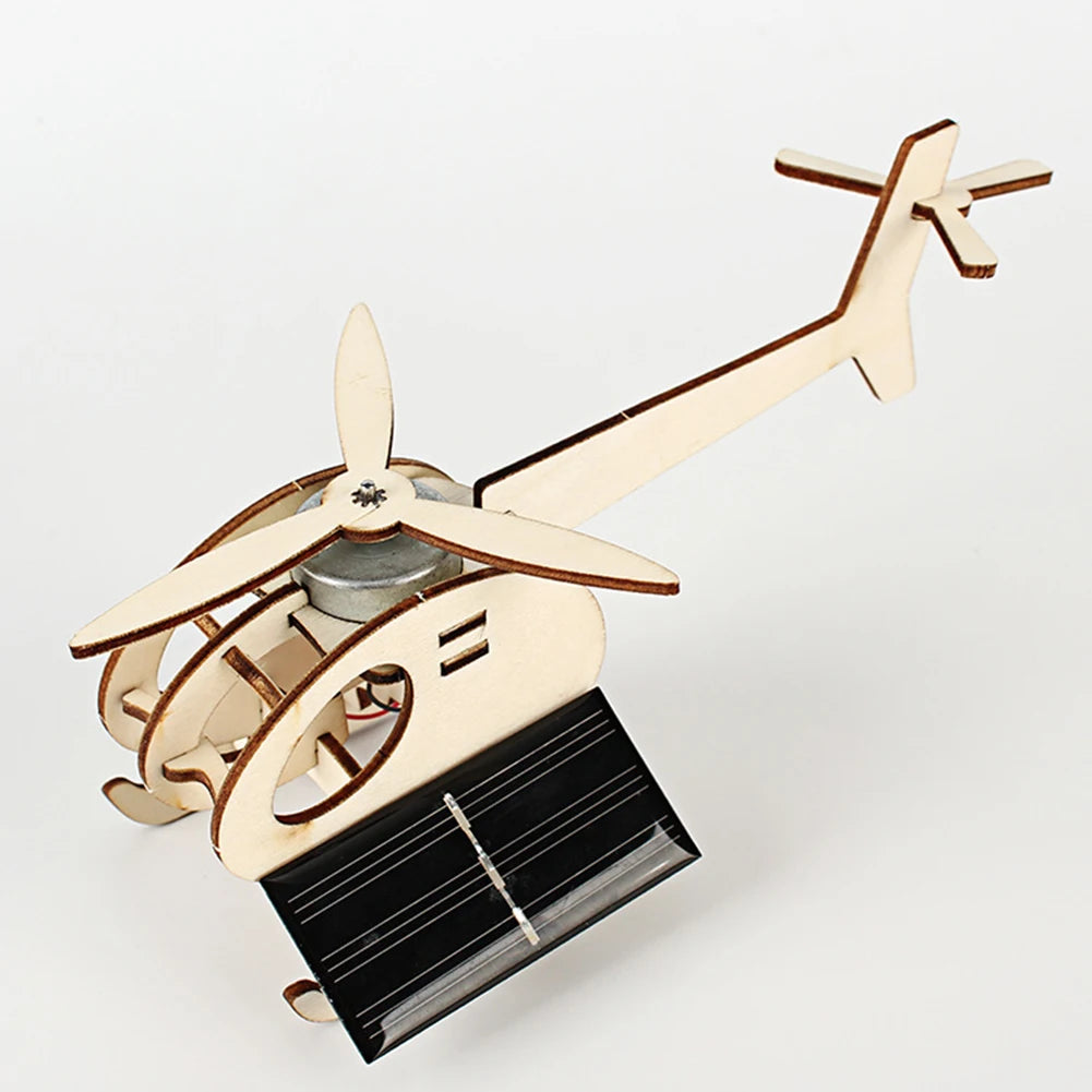 Creative DIY 3D Solar Airplane Toy Wooden Puzzle Solar Energy Powered Plane Moveable Assembly Model Kits Learning Supplies